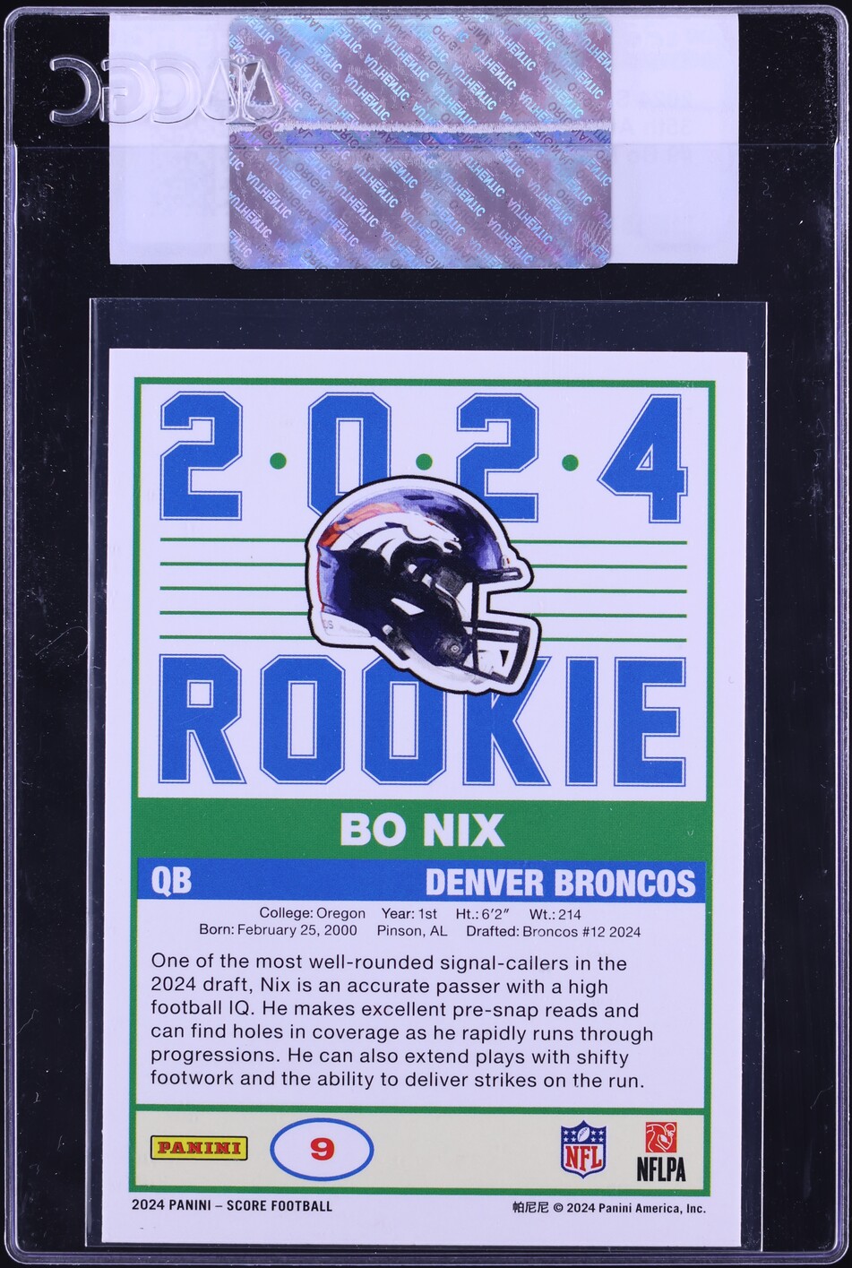 2024 Score 35th Anniversary Bo Nix ROOKIE #9 CGC AUTH