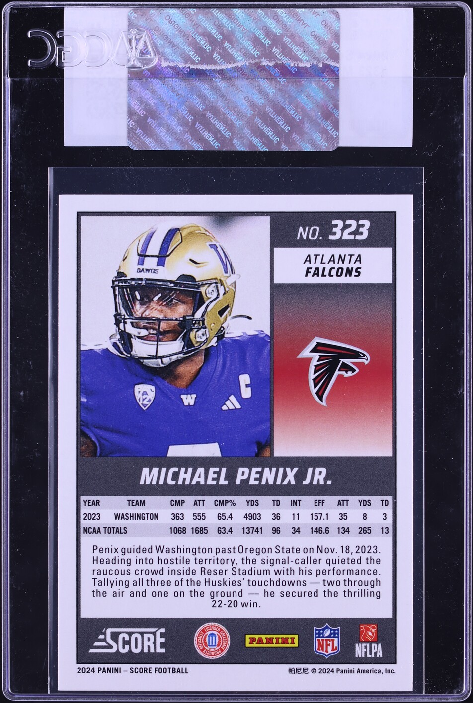 2024 Score Football Michael Penix Jr. ROOKIE #323 CGC AUTH