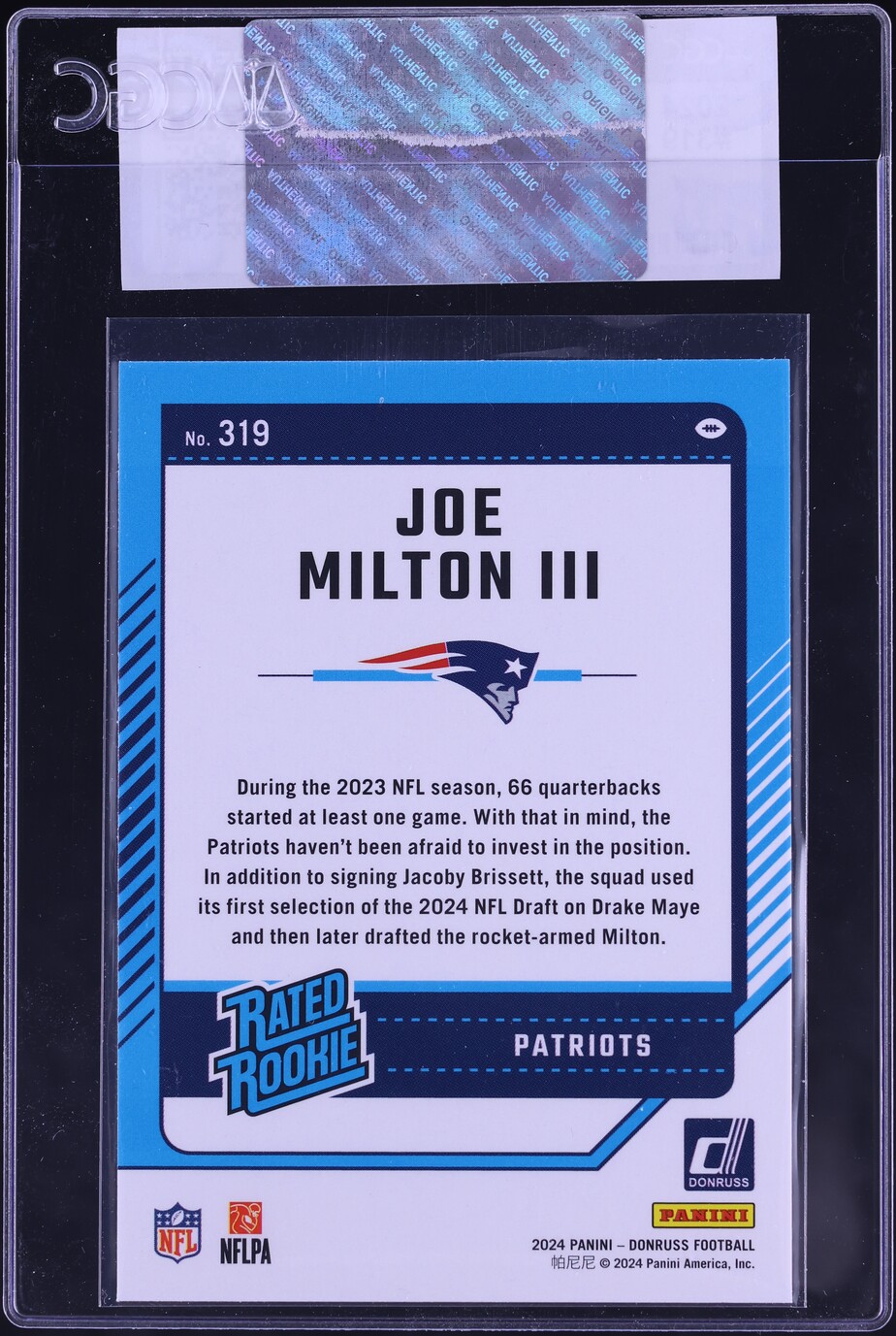 2024 Donruss Football Joe Milton III ROOKIE #319 CGC AUTH