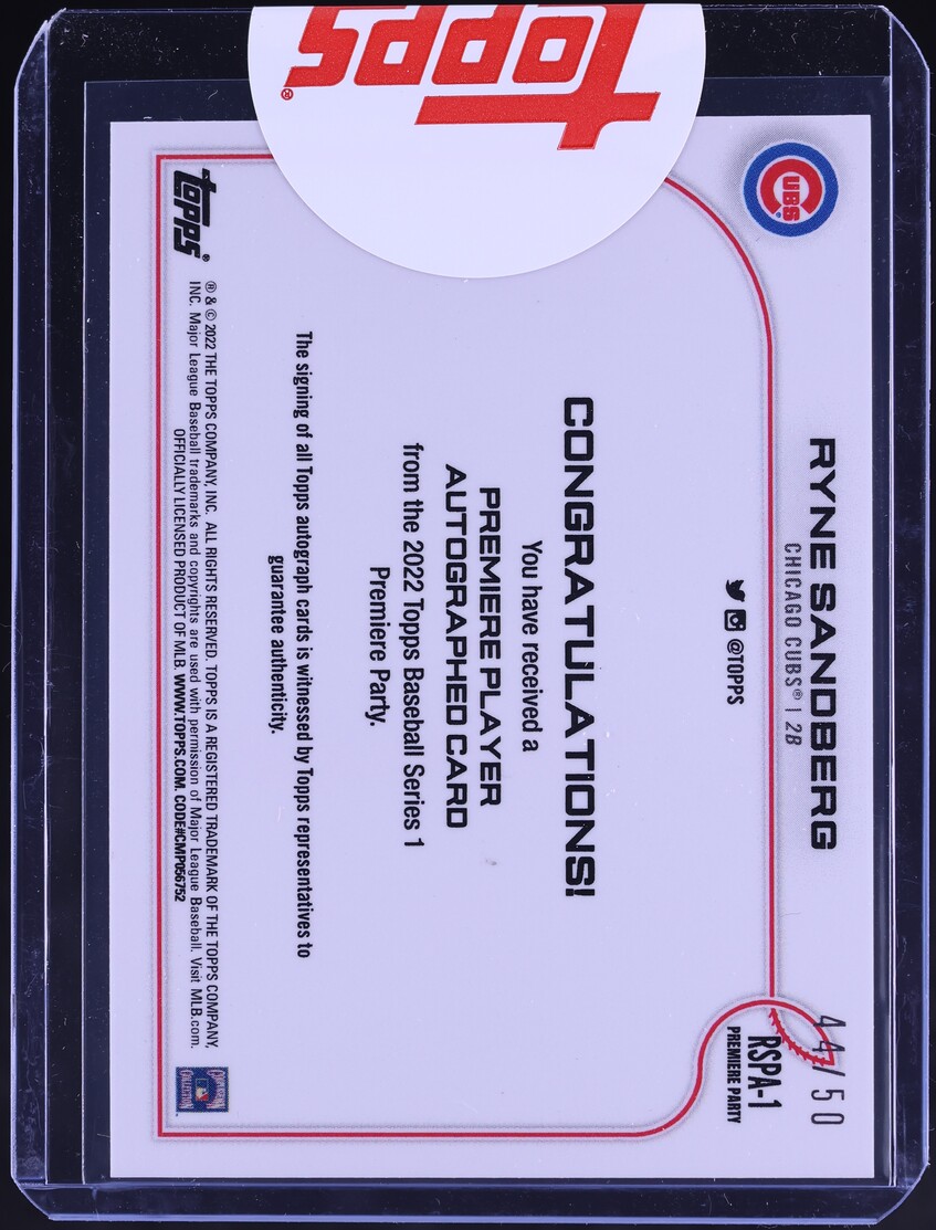 2022 Topps Premiere Party Ryne Sandberg AUTO /50 #RSPA-1