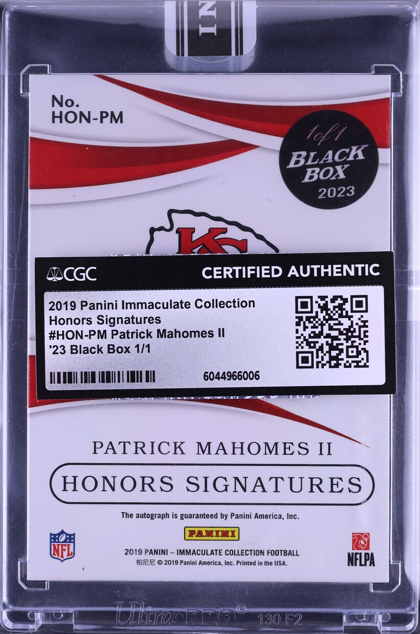 2019 Immaculate Honors '23 Black Box Patrick Mahomes II AUTO 1/1 CGC AUTH