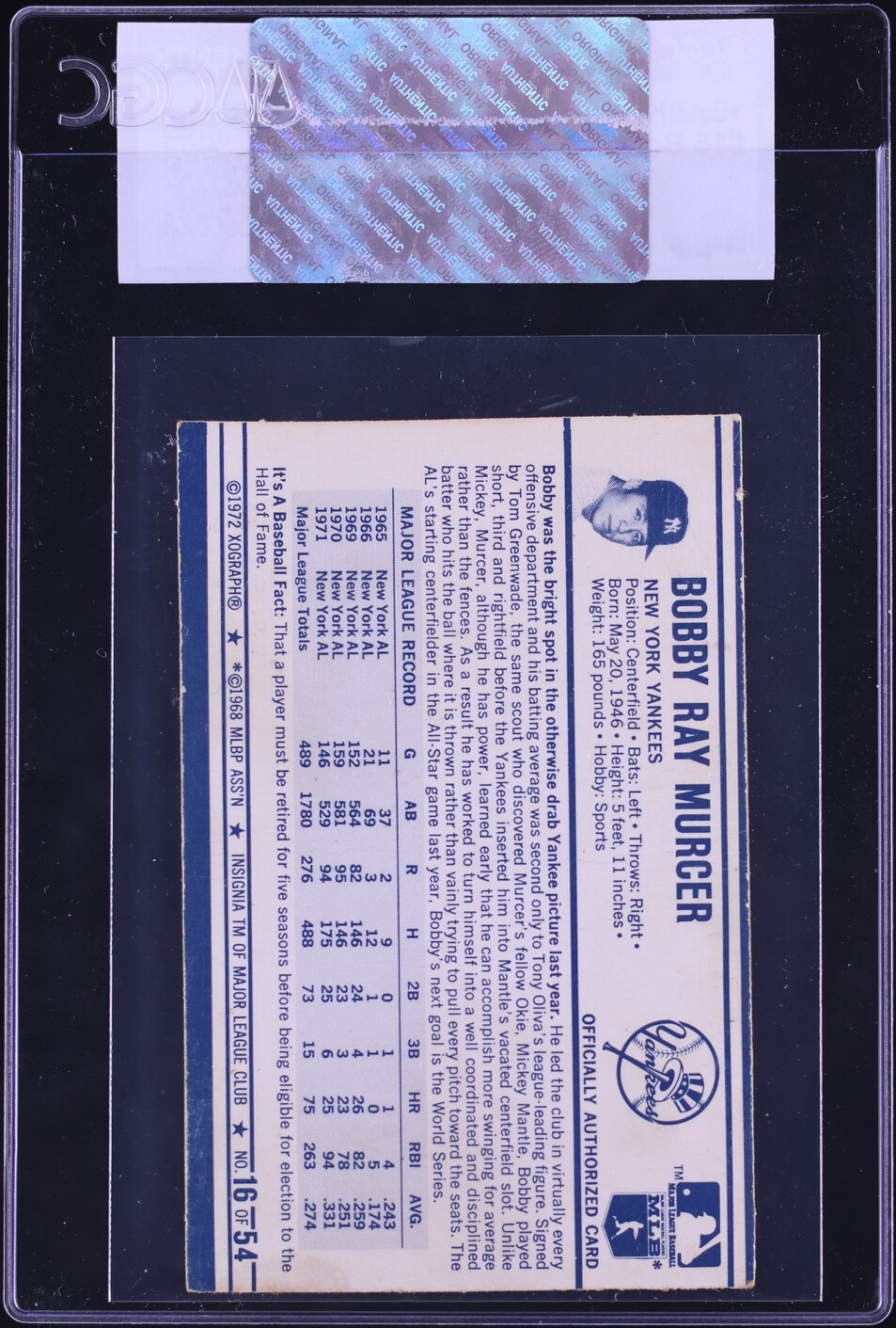 1972 Kellogg's Bobby Murcer #16 CGC AUTH