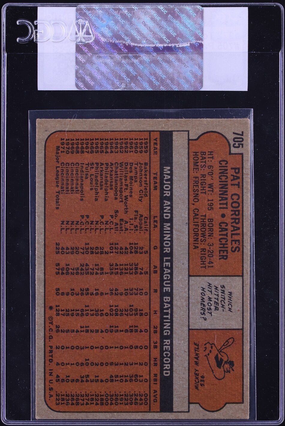 1972 Topps Pat Corrales #705 CGC AUTH