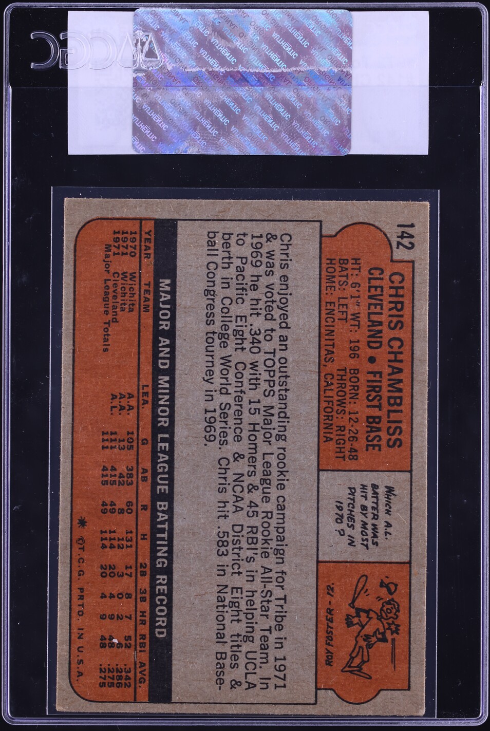 1972 Topps Chris Chambliss ROOKIE #142 CGC AUTH