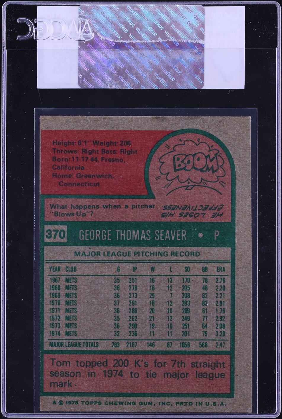 1975 Topps Tom Seaver #370 CGC AUTH