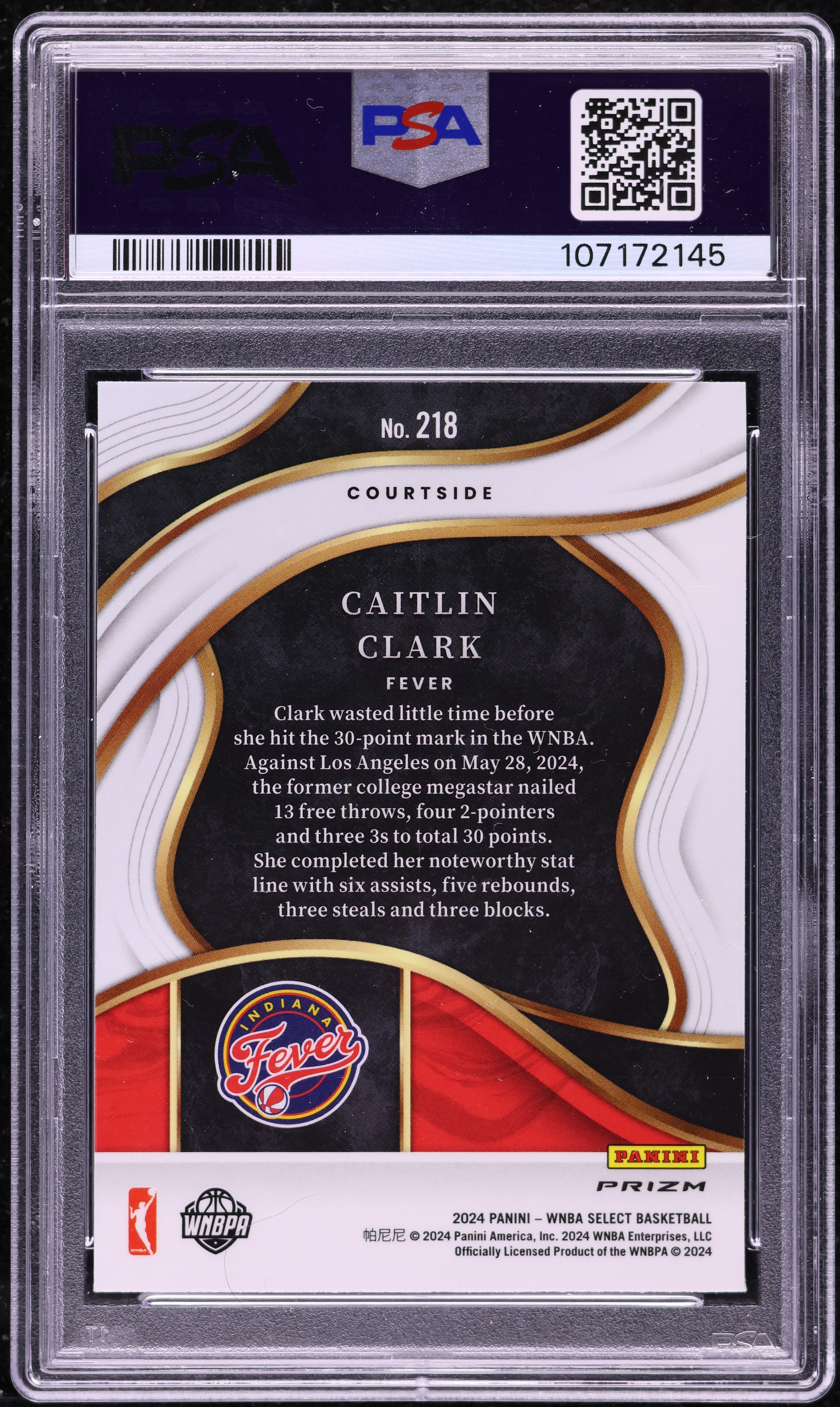2024 Select Courtside WNBA Pink Ice Caitlin Clark ROOKIE #218 PSA