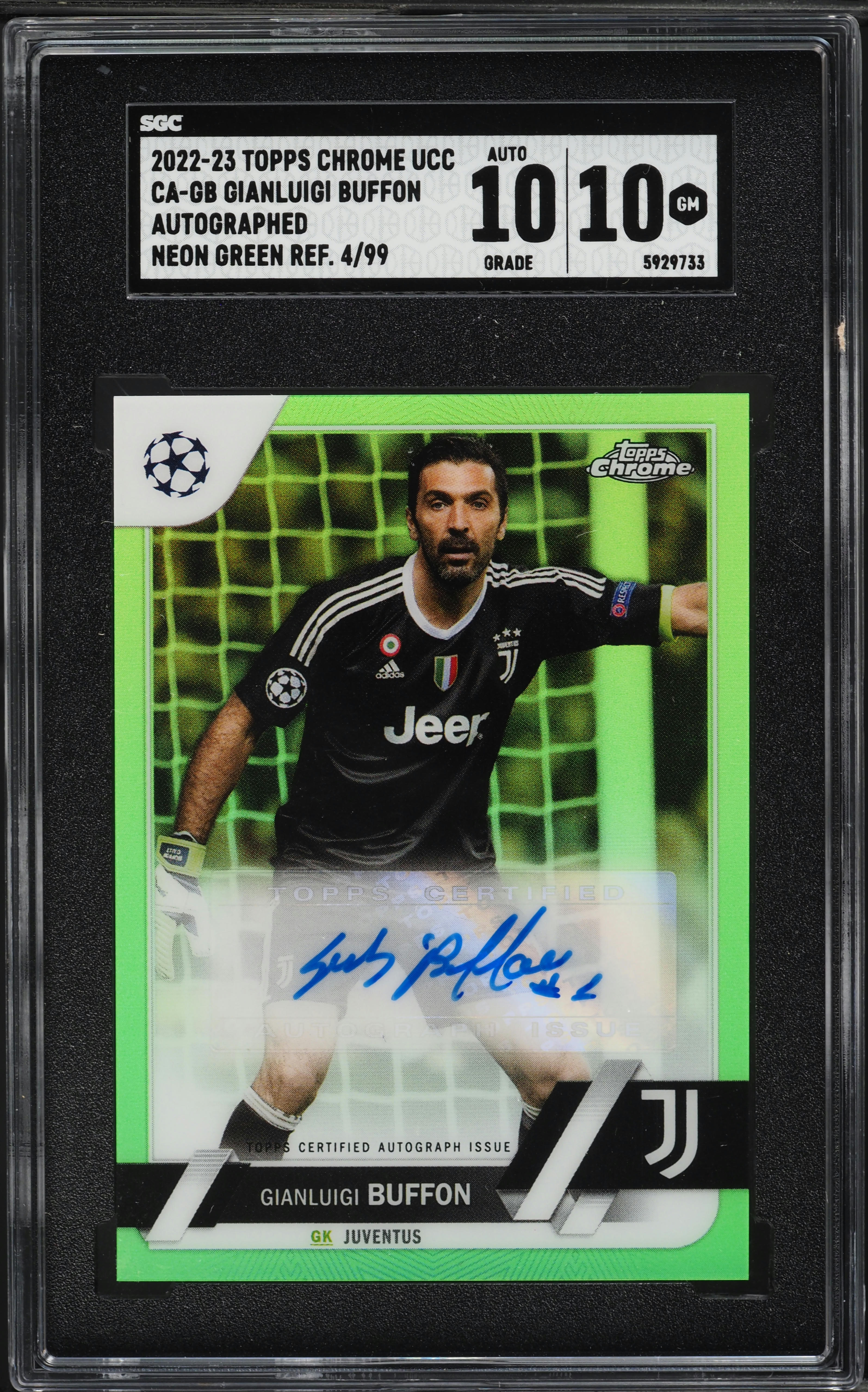 2022 Topps Chrome UCC Neon Green Gianluigi Buffon AUTO /99 SGC 10