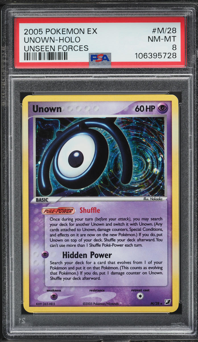 2005 Pokemon EX Unseen Forces Holo Unown #M/28 PSA 8 NM-MT