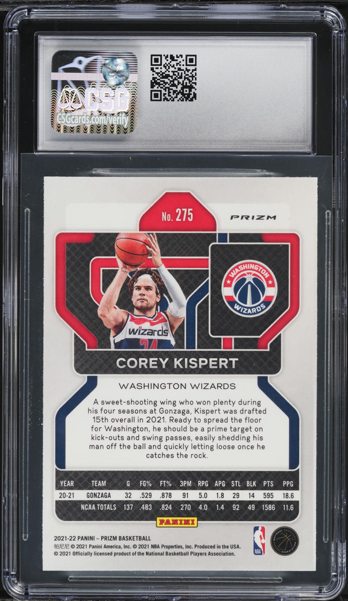 2021 Panini Prizm Green Corey Kispert ROOKIE #275 CSG 7 NRMT