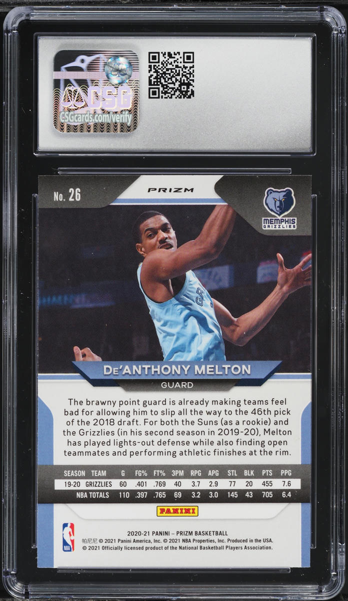 2020 Panini Prizm Silver De'Anthony Melton ROOKIE #26 CSG 8 NM-MT
