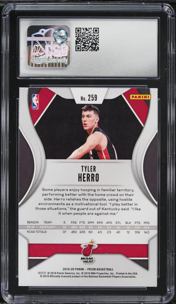 2019 Panini Prizm Tyler Herro ROOKIE #259 CSG 3 VG