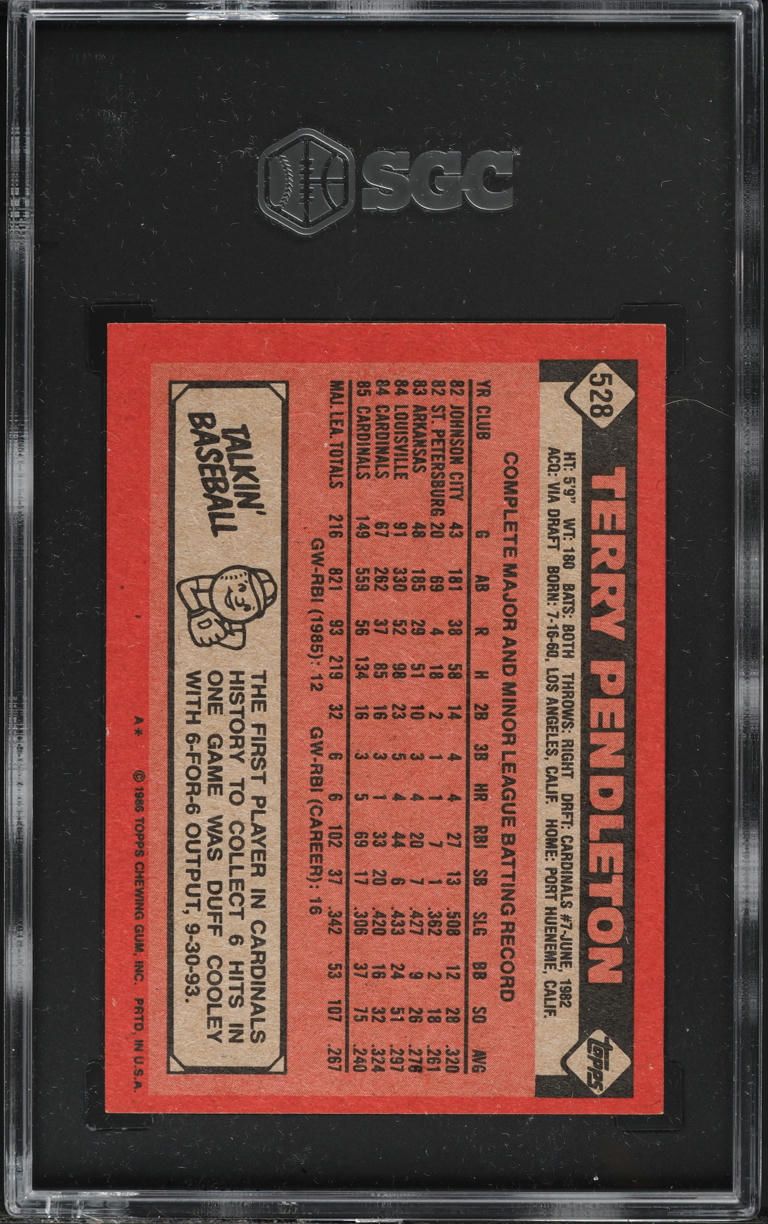 1986 Topps Terry Pendleton #528 SGC 8 NM-MT