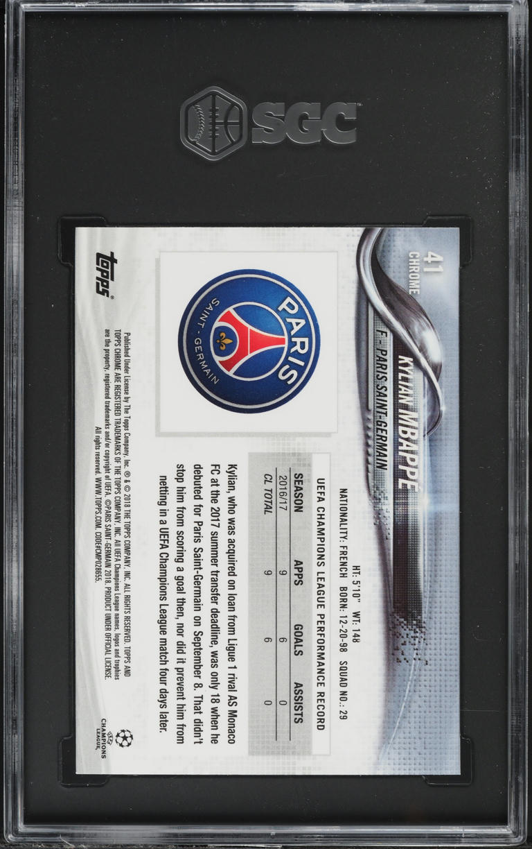 2017 Topps Chrome UEFA Champions Kylian Mbappe ROOKIE #41 SGC 10 GEM MINT