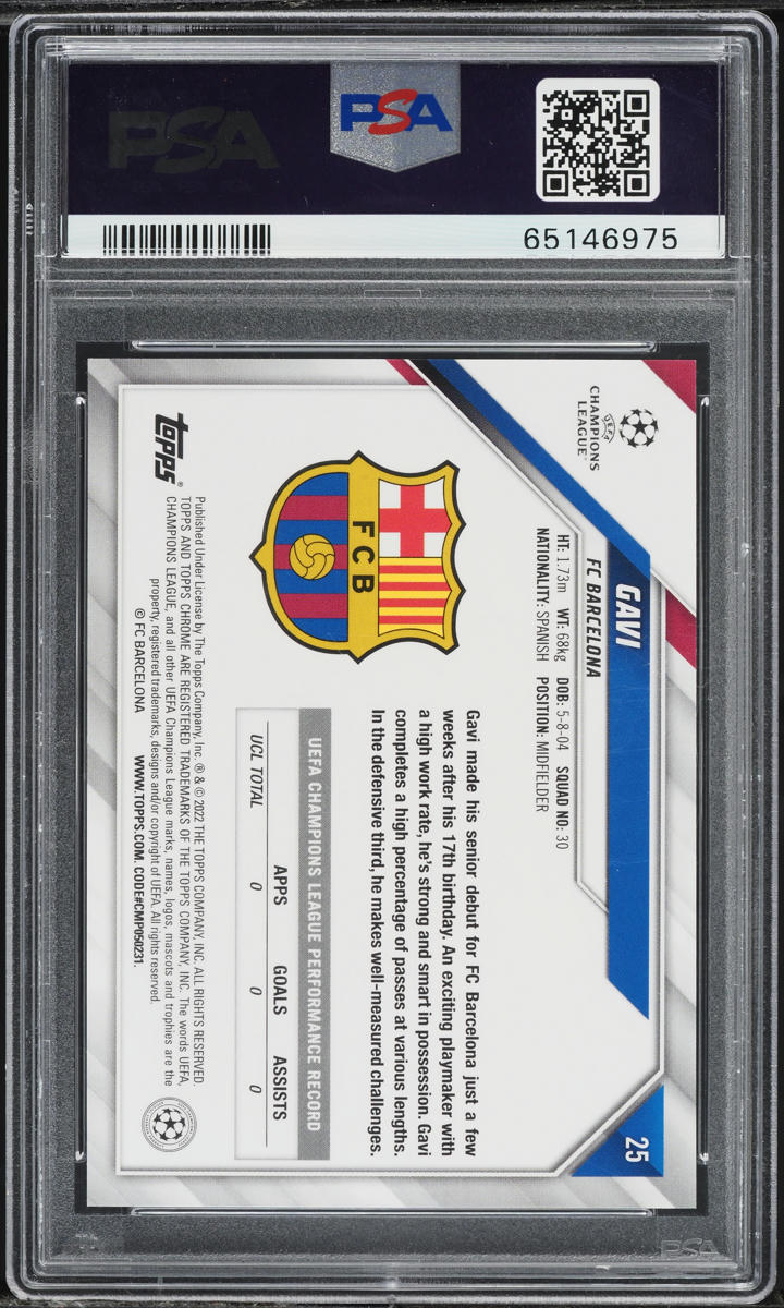 2021 Topps Chrome UCL Speckle Refractor Gavi ROOKIE #25 PSA 10 GEM MINT