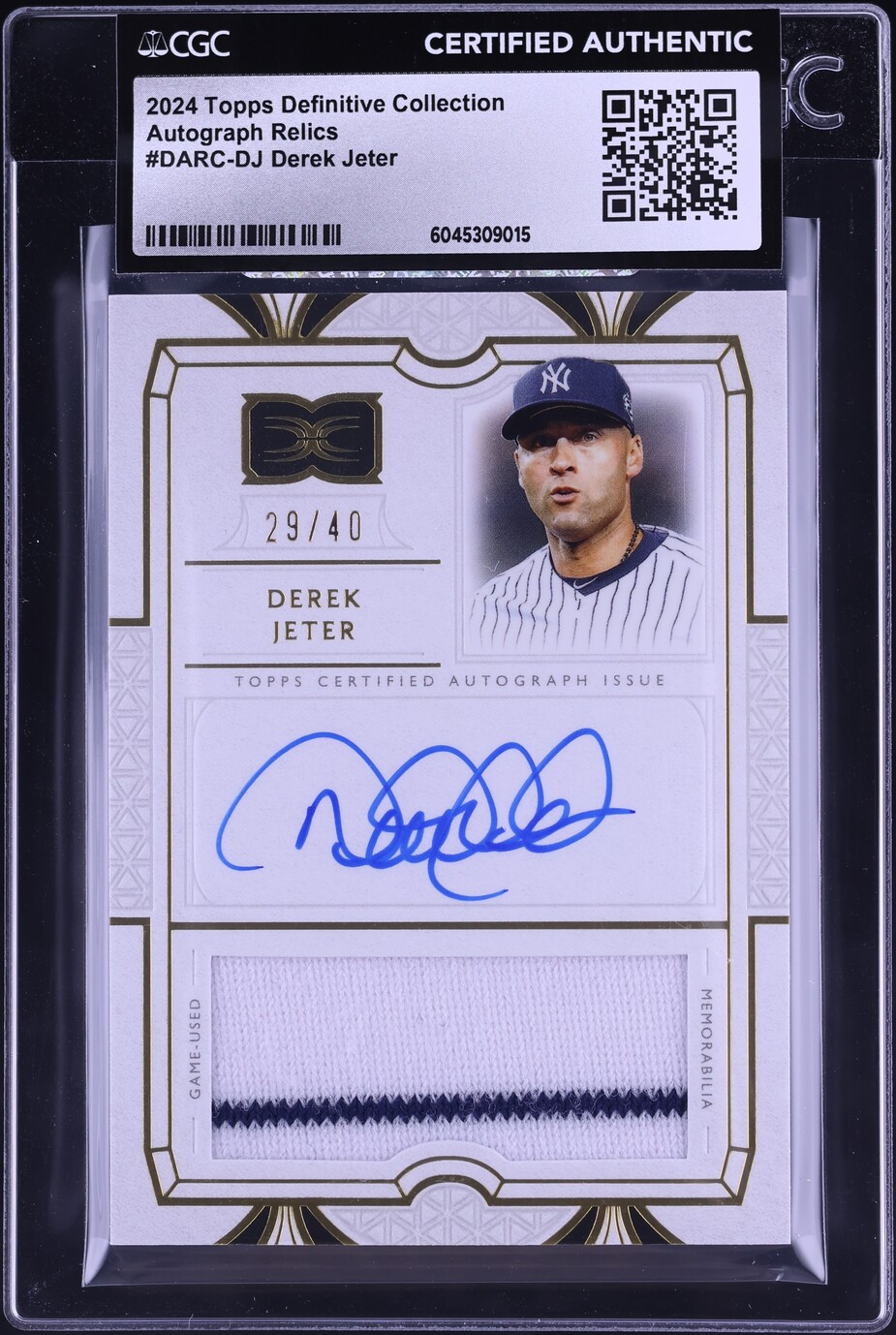 2024 Topps Definitive Collection Derek Jeter PATCH AUTO /40 #DARC-DJ CGC AUTH