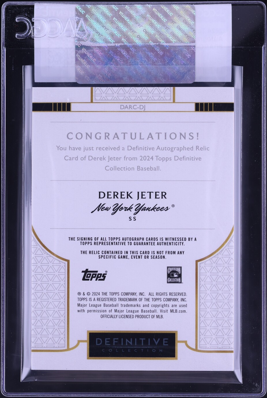 2024 Topps Definitive Collection Derek Jeter PATCH AUTO /40 #DARC-DJ CGC AUTH