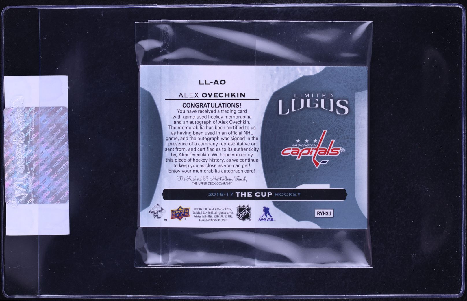 2016 UD The Cup Limited Logos Alexander Ovechkin PATCH AUTO 10/10 CGC AUTH