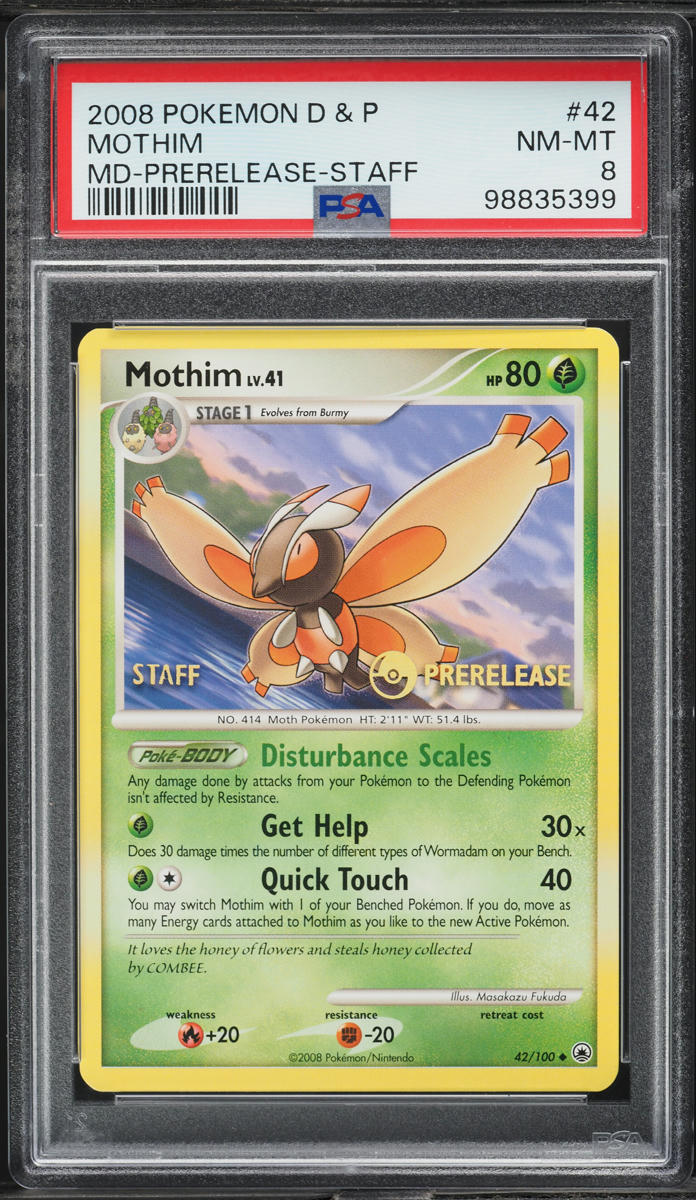 2008 Pokemon Diamond & Pearl Majestic Dawn Prerelease Staff Mothim #42 PSA 8