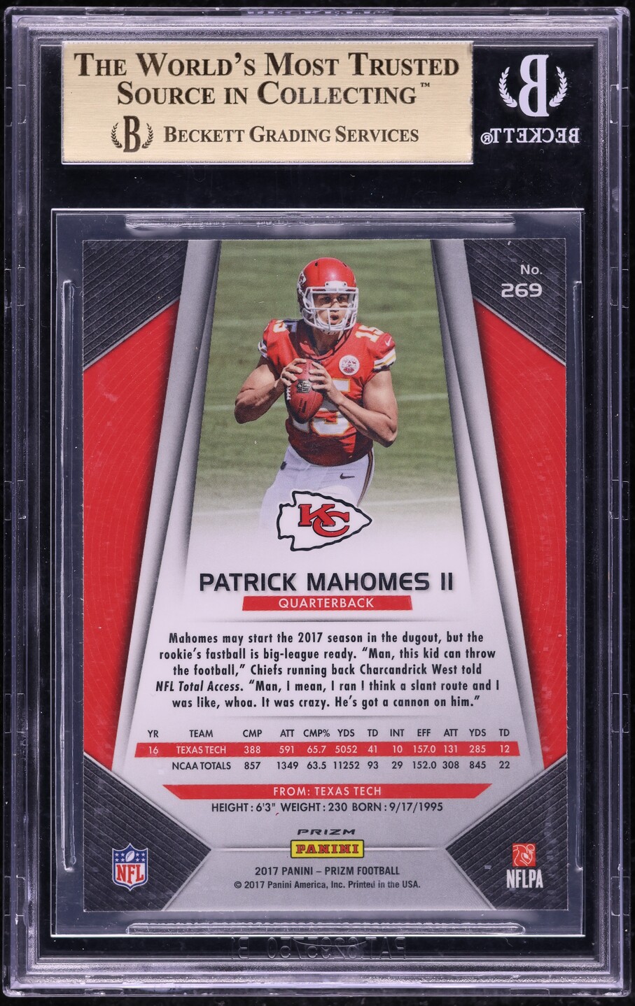 2017 Panini Prizm Silver Patrick Mahomes II ROOKIE #269 BGS 9.5 GEM MINT