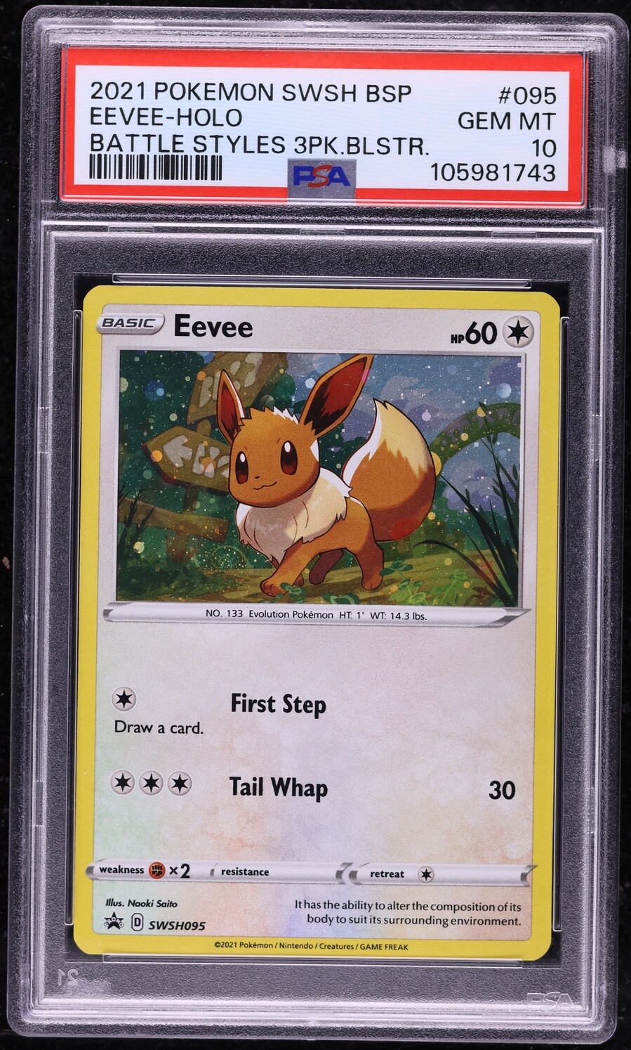 2021 Pokemon SWSH Black Star Promo Battle Styles Holo Eevee #95 PSA 10 GEM MINT