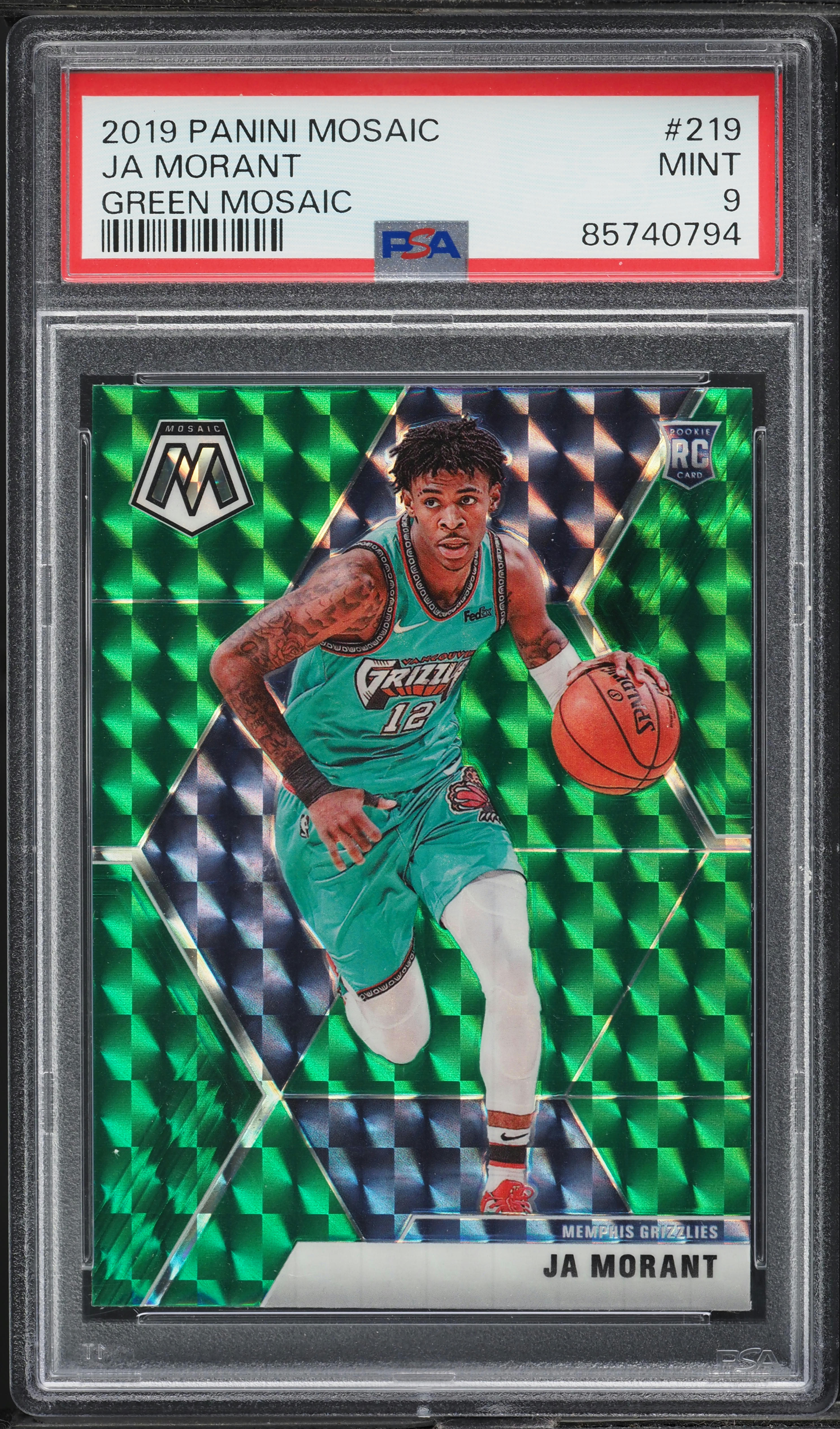 2019 Panini Mosaic Green Ja Morant ROOKIE #219 PSA 9 MINT on