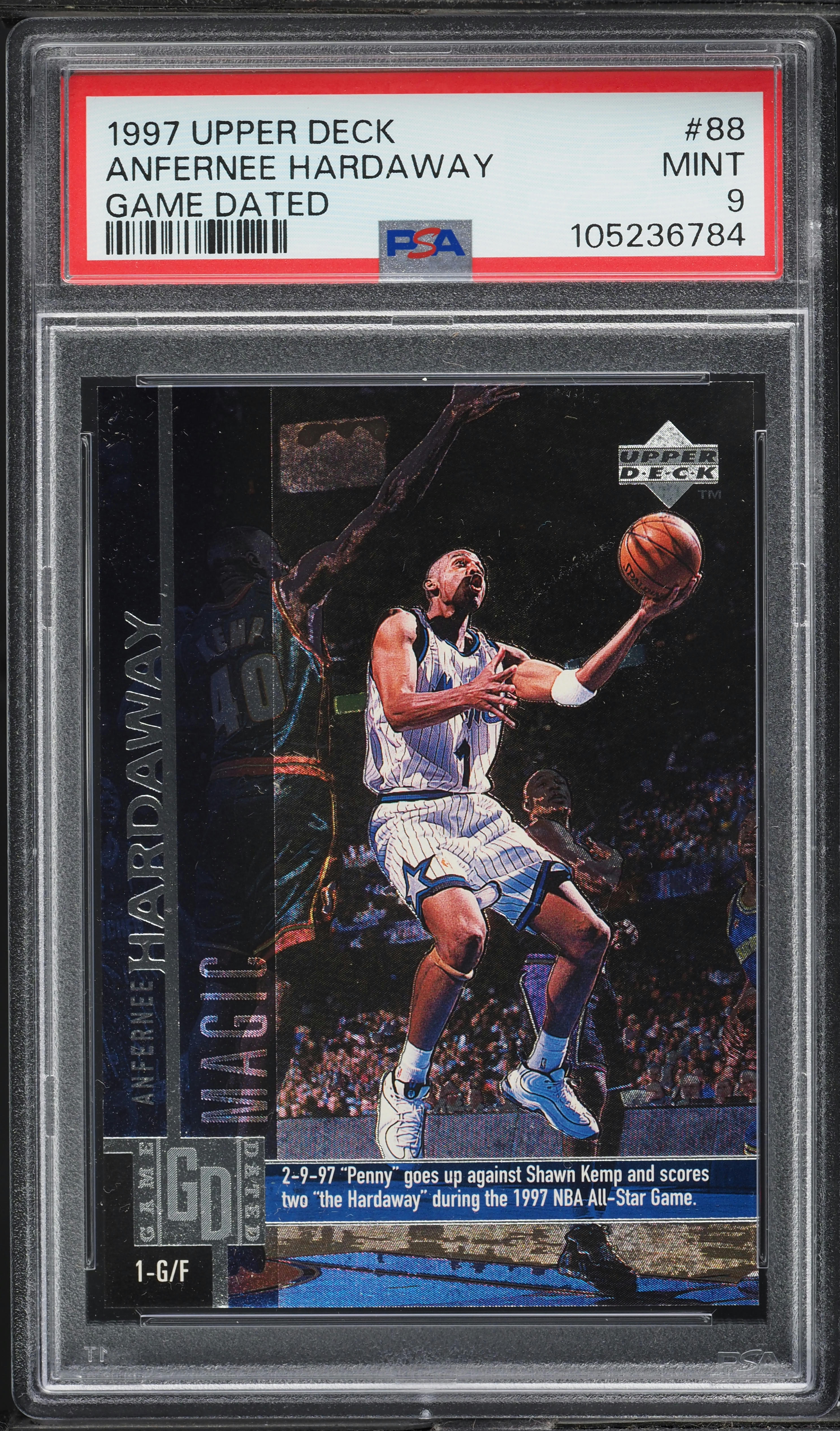 1997 Upper Deck Game Dated Anfernee Hardaway #88 PSA 9 MINT on 