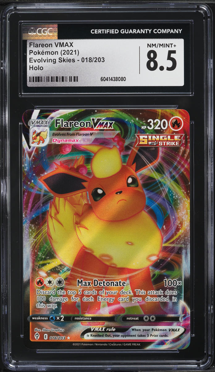 2021 Pokemon Sword & Shield Evolving Skies Flareon VMAX #18 CGC 8.5 NM-MT+
