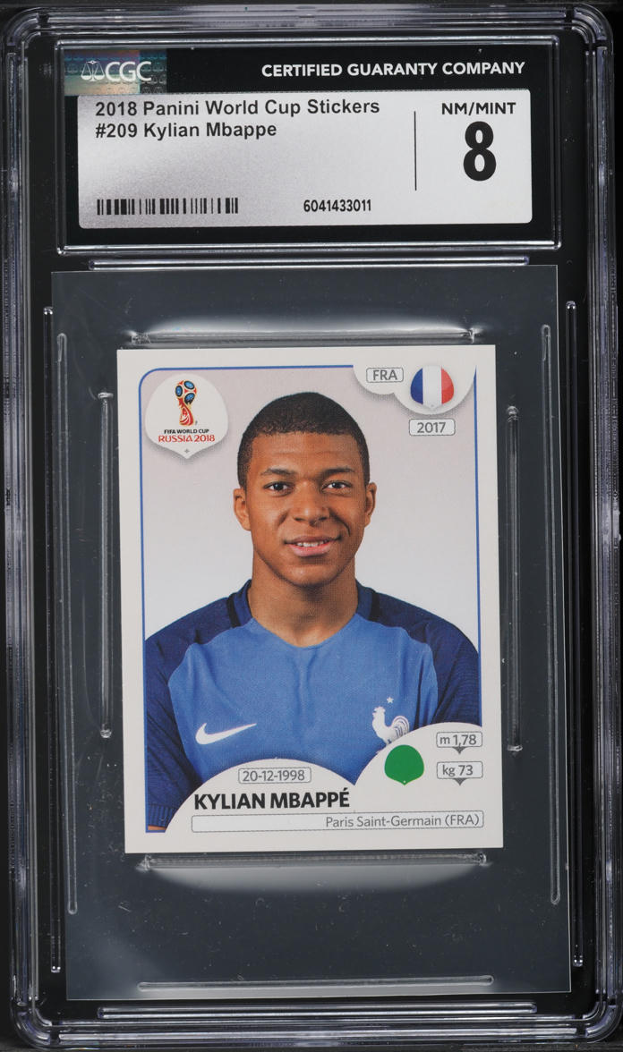 2018 Panini World Cup Stickers Kylian Mbappe ROOKIE #209 CGC 8 NM-MT