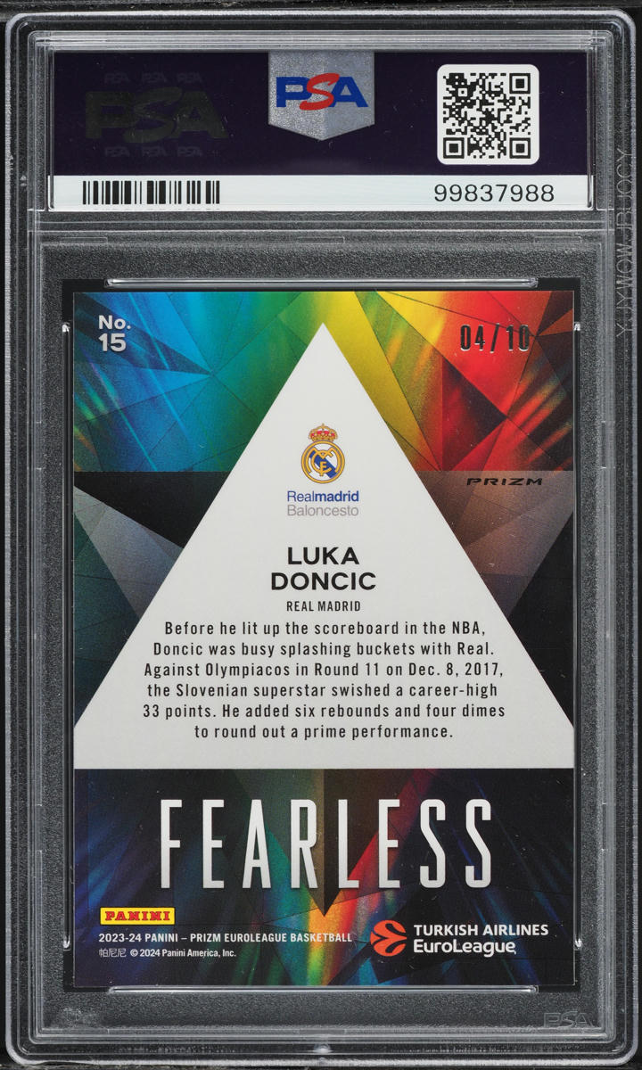 2023 Panini Prizm Turkish Euroleague Fearless Gold Prizm Luka Doncic /10 PSA 10