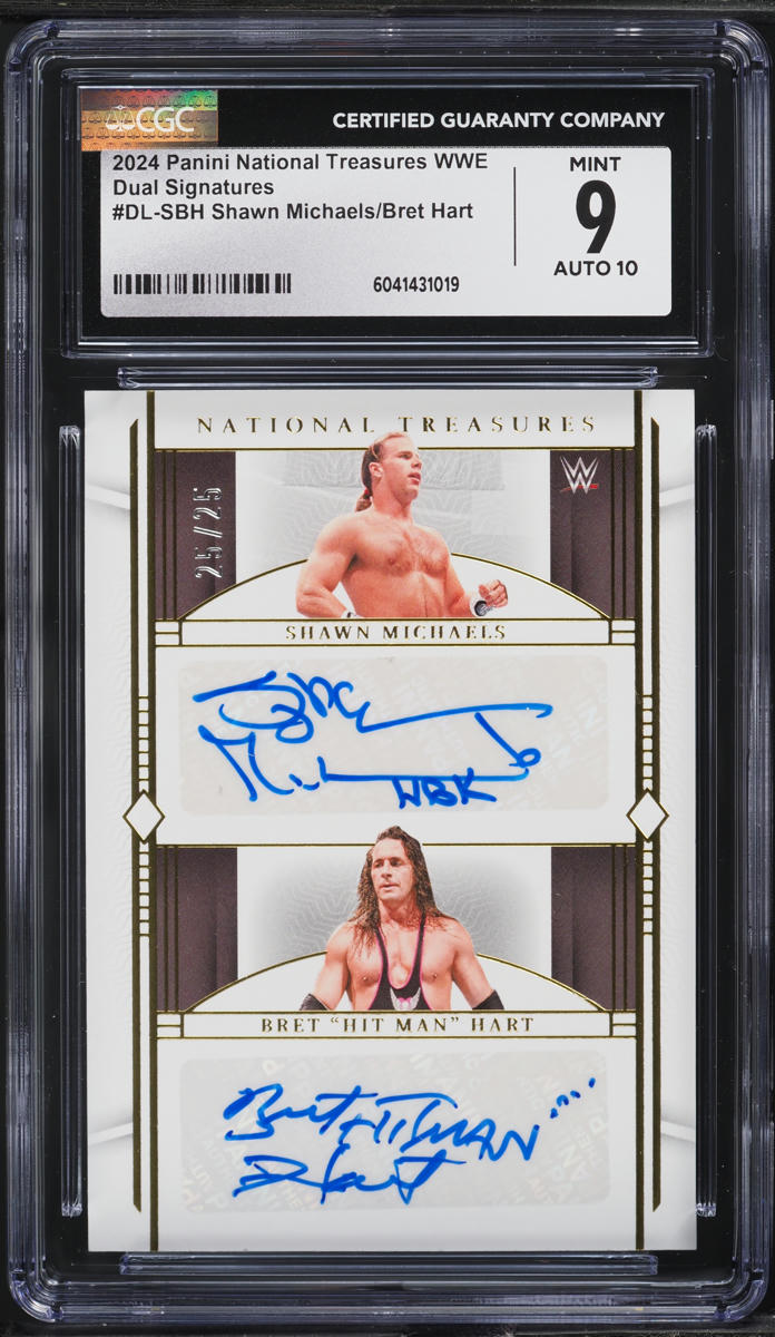 2024 National Treasures WWE Dual Shawn Michaels Bret Hit Man Hart AUTO /25 CGC 9