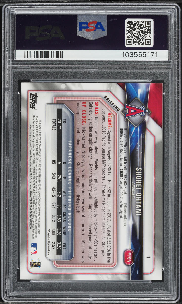 2018 Bowman Chrome Shohei Ohtani ROOKIE #1 PSA 7 NRMT