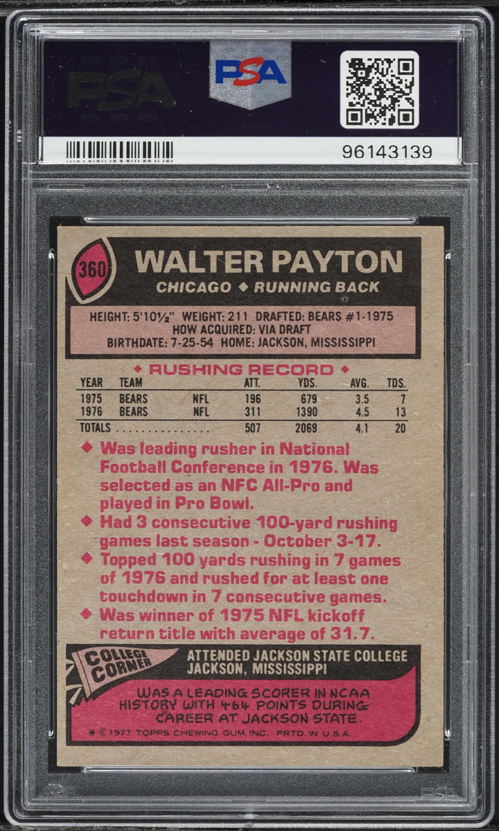 1977 Topps Football Walter Payton ALL-PRO #360 PSA 6 EXMT
