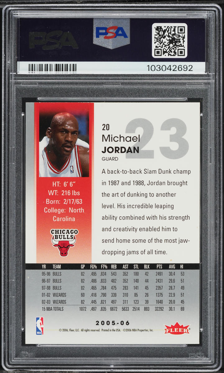 2005 Hoops Michael Jordan #20 PSA 8 NM-MT