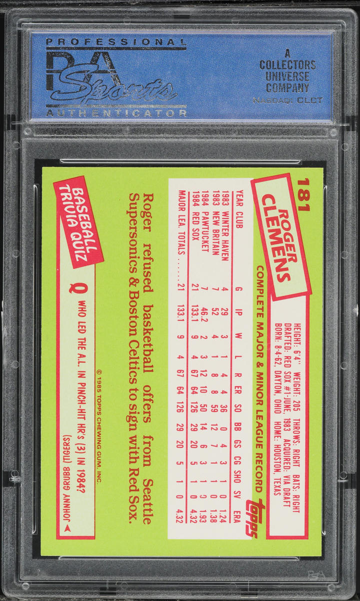 1985 Topps Tiffany Roger Clemens ROOKIE #181 PSA 9 MINT