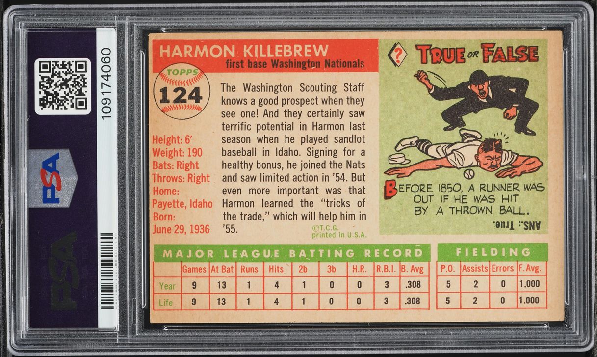 1955 Topps Harmon Killebrew ROOKIE #124 PSA 3.5 VG+