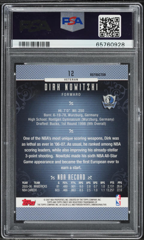 2006 Finest Refractor Dirk Nowitzki #12 PSA 10 GEM MINT on