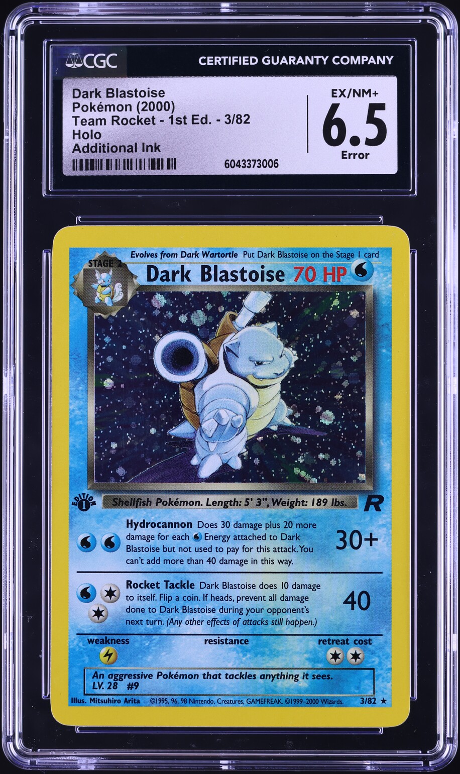 2000 Pokemon Team Rocket 1st Edition Holo Dark Blastoise #3 CGC 6.5 EXMT+