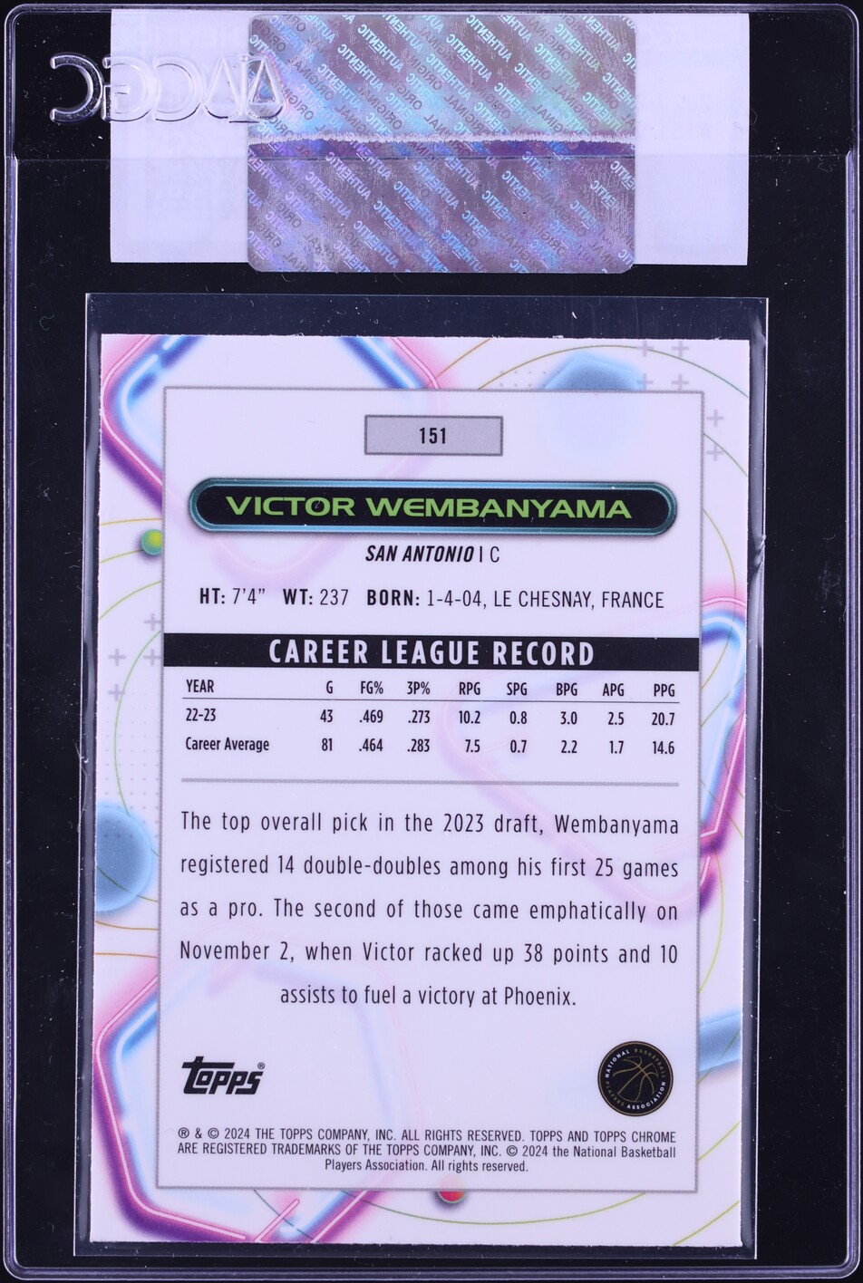 Carte Victor Wembanyama #151 – 2023-24 Topps Cosmic Chrome – Rookie RC – Quasi-neuve