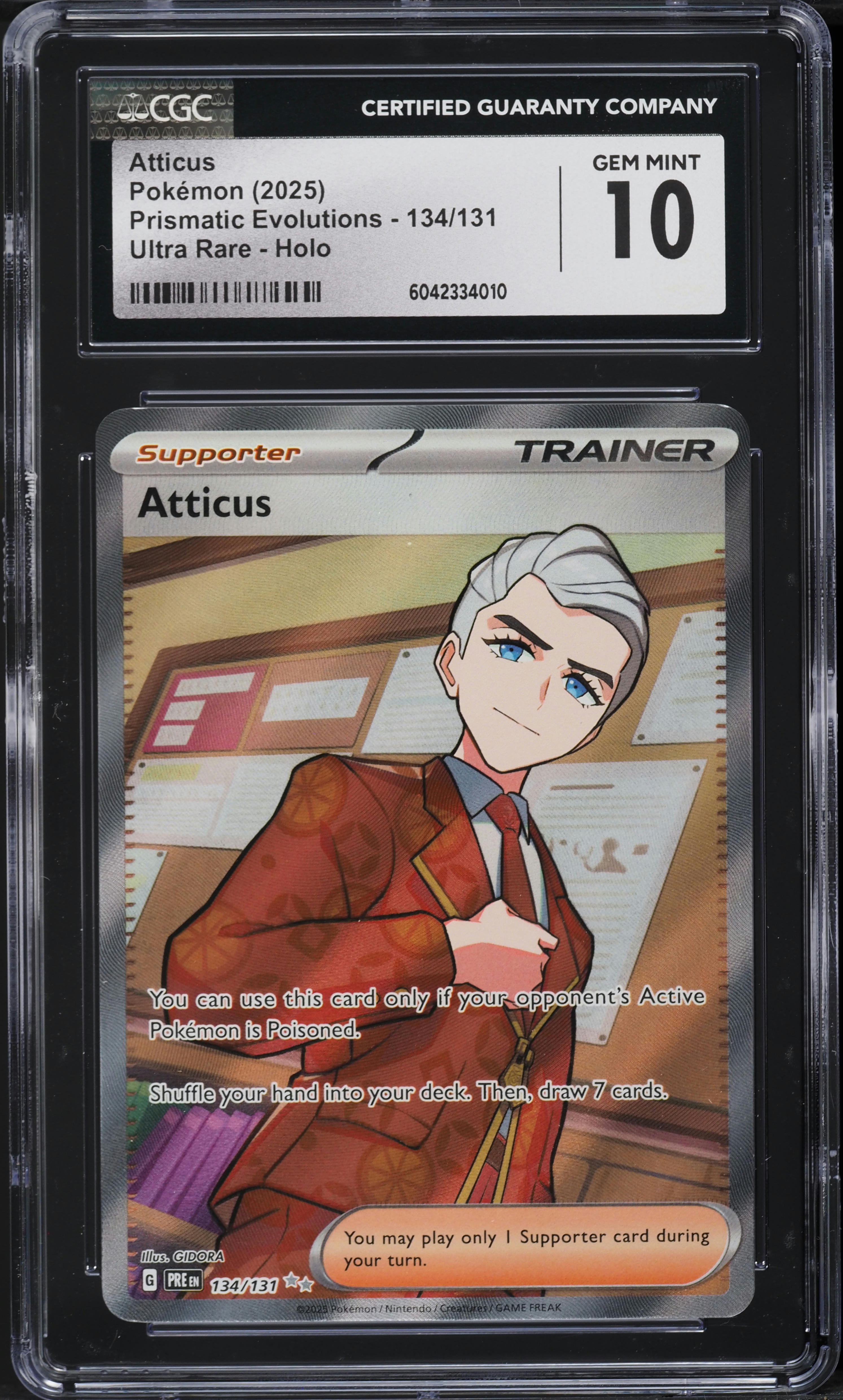 2025 Pokemon SV Prismatic Evolutions Full Art Atticus #134 CGC 10