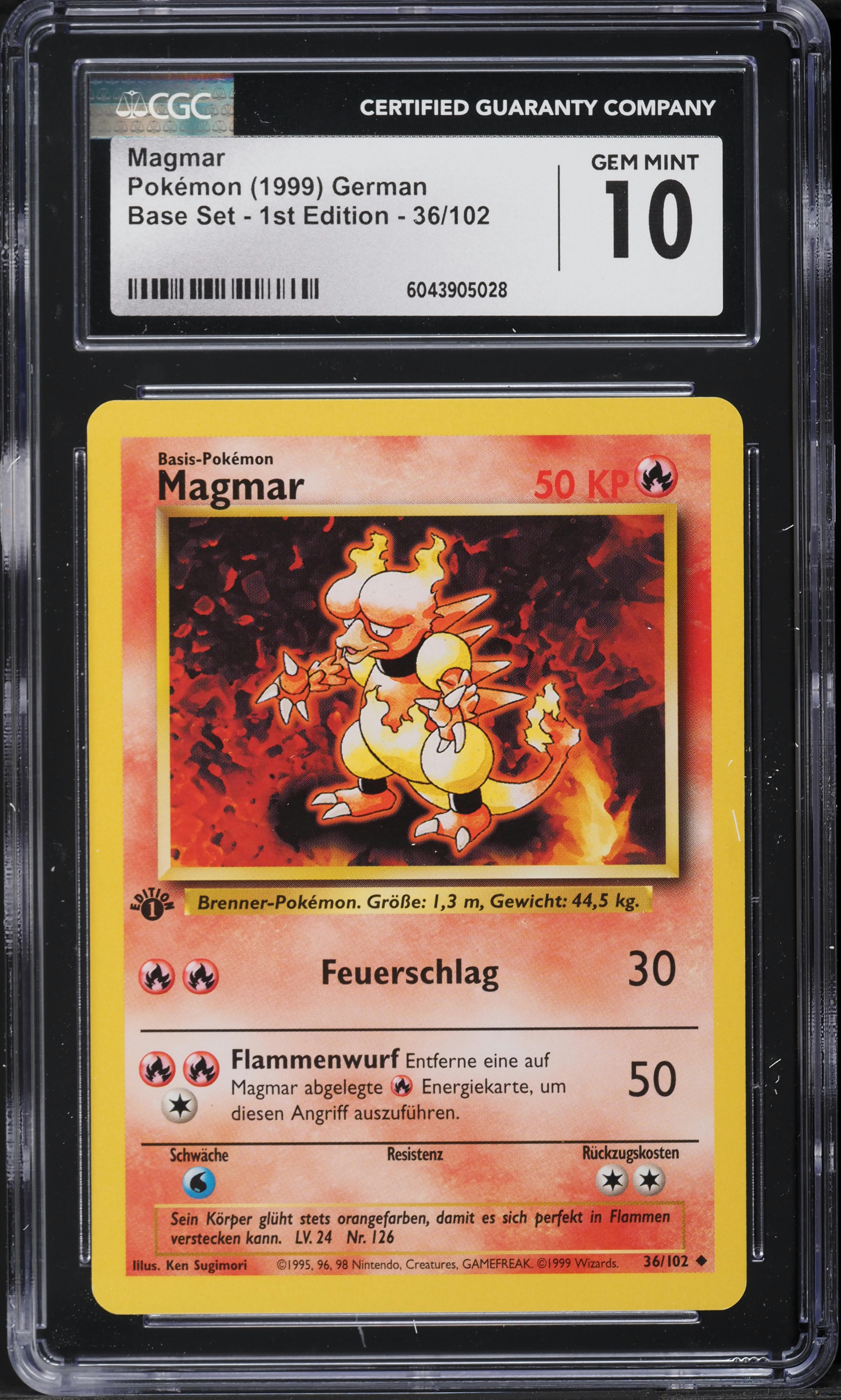 magmar 1995 pokemon card  Base Set First Edition #36(Shadowless) Colorless Retreat Cost B A S E -