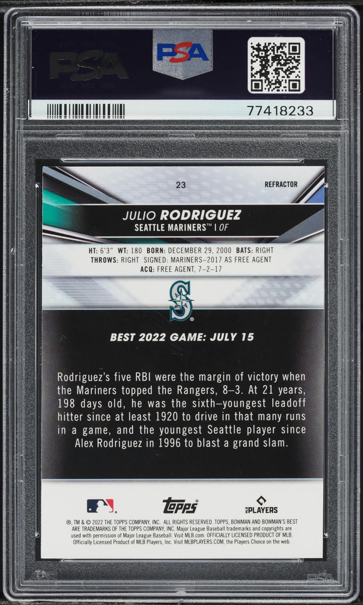 2022 Bowman's Best Refractor Julio Rodriguez ROOKIE #23 PSA 10 GEM MINT