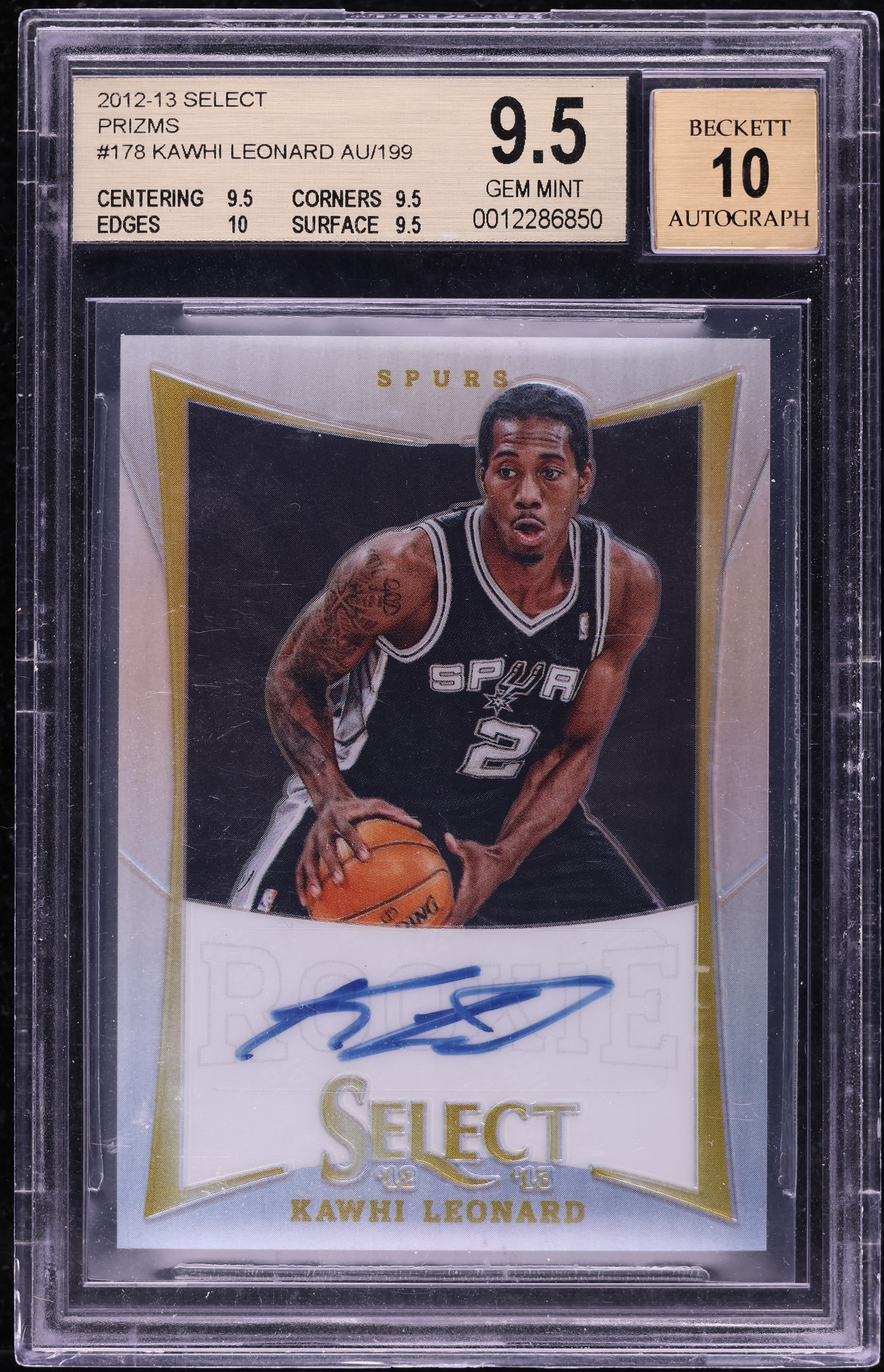 2012 Select Silver Prizm Kawhi Leonard ROOKIE AUTO /199 #178 BGS