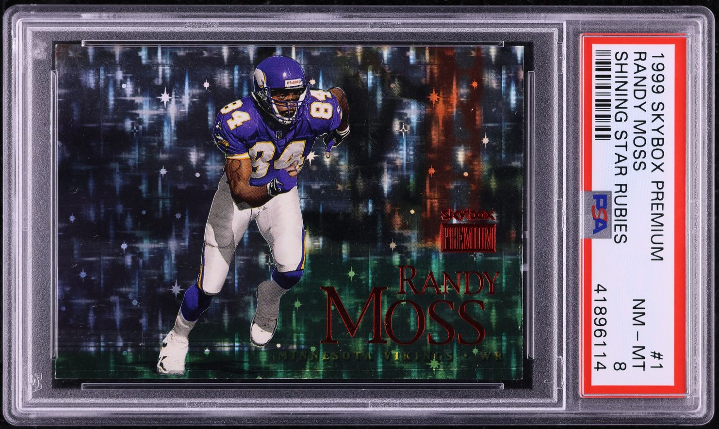 1999 Skybox Premium Shining Star Rubies Randy Moss /30 #1 PSA 8 NM-MT
