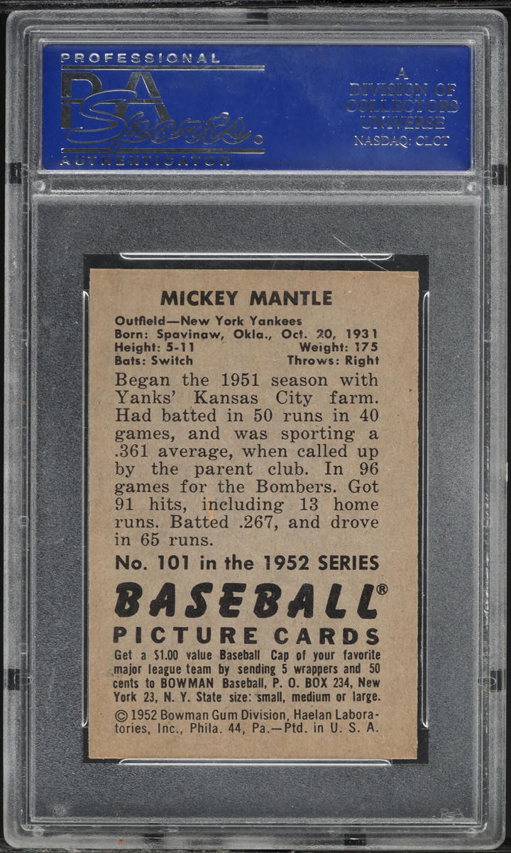 1952 Bowman Mickey Mantle #101 PSA 8(oc) NM-MT