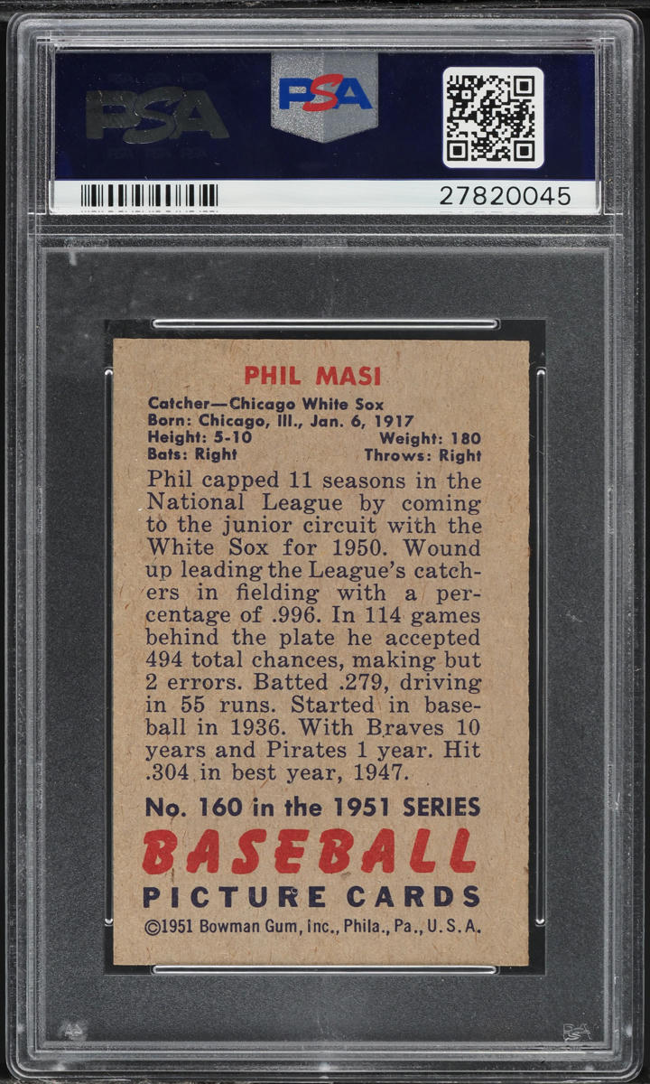 1951 Bowman Phil Masi #160 PSA 8 NM-MT