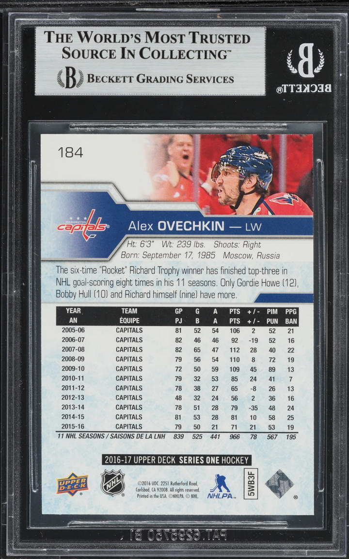 2016 Upper Deck Exclusives Alexander Ovechkin /100 #184 BGS 9 MINT