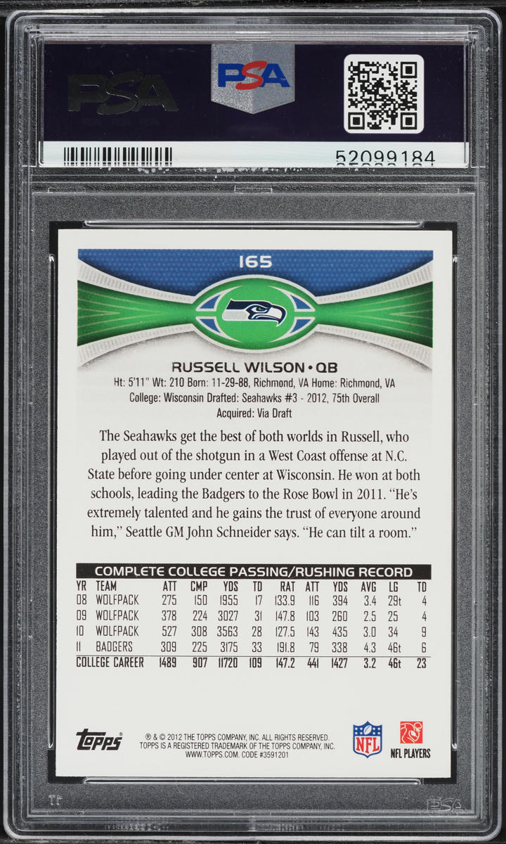 2012 Topps Football Russell Wilson ROOKIE #165 PSA 10 GEM MINT