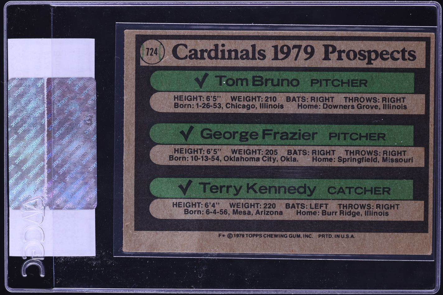 1979 Topps Cardinals Prospects #724 CGC AUTH