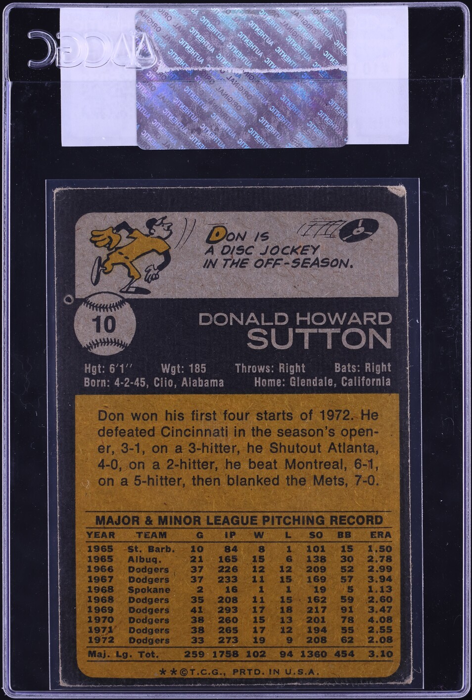 1973 Topps Don Sutton #10 CGC AUTH