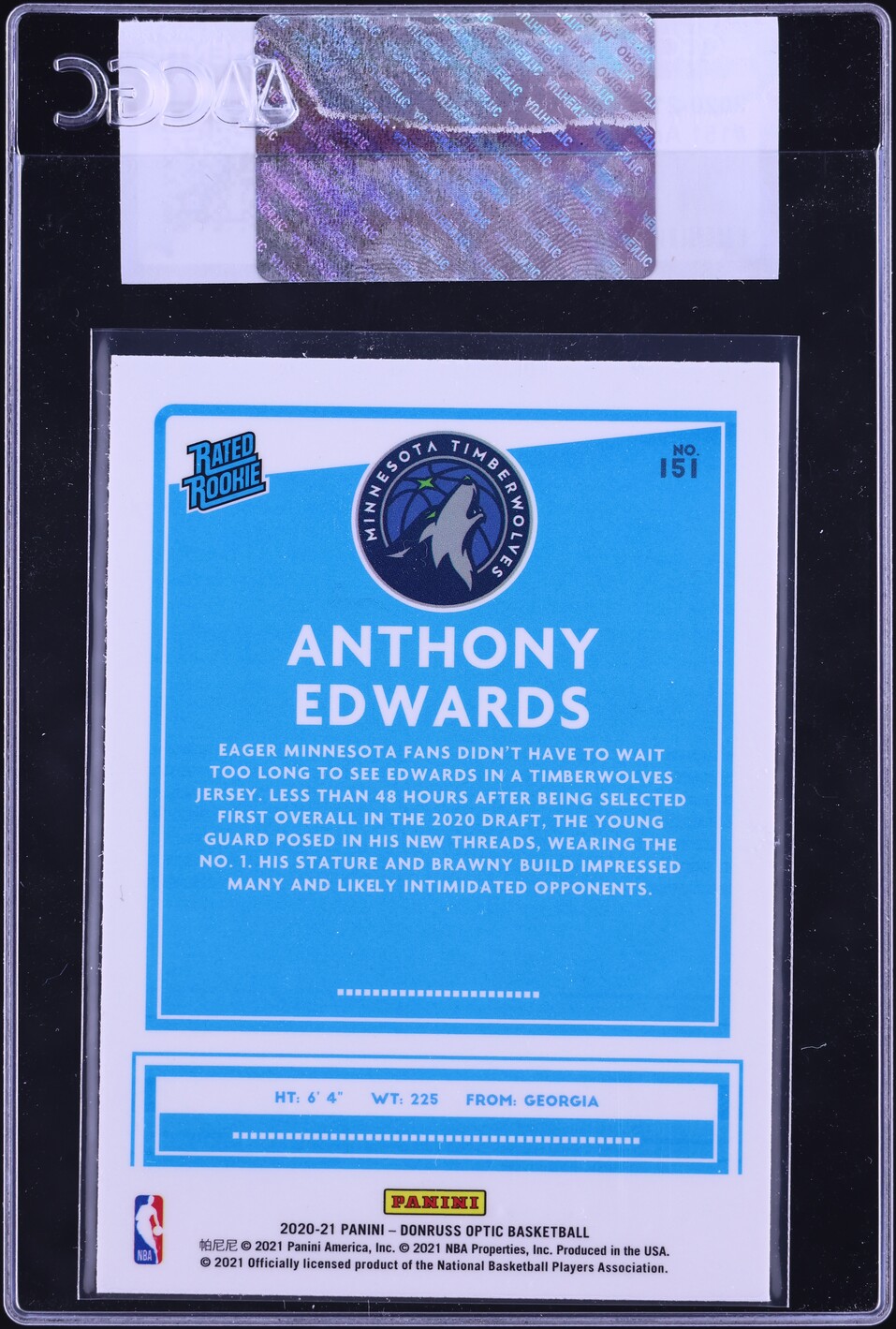 2020 Donruss Optic Anthony Edwards ROOKIE #151 CGC AUTH